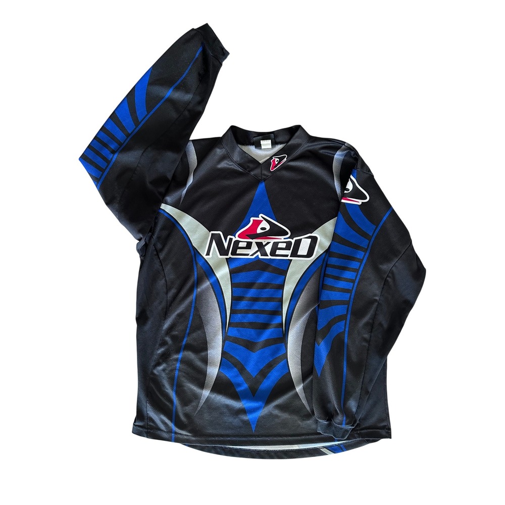 Vintage Nexed Motocross Jersey Men XL Graphic Mesh Panel Y2K Biker Cyber Racing